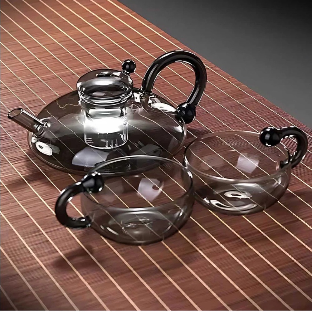 Modern Black Glass Coffee & Tea Set